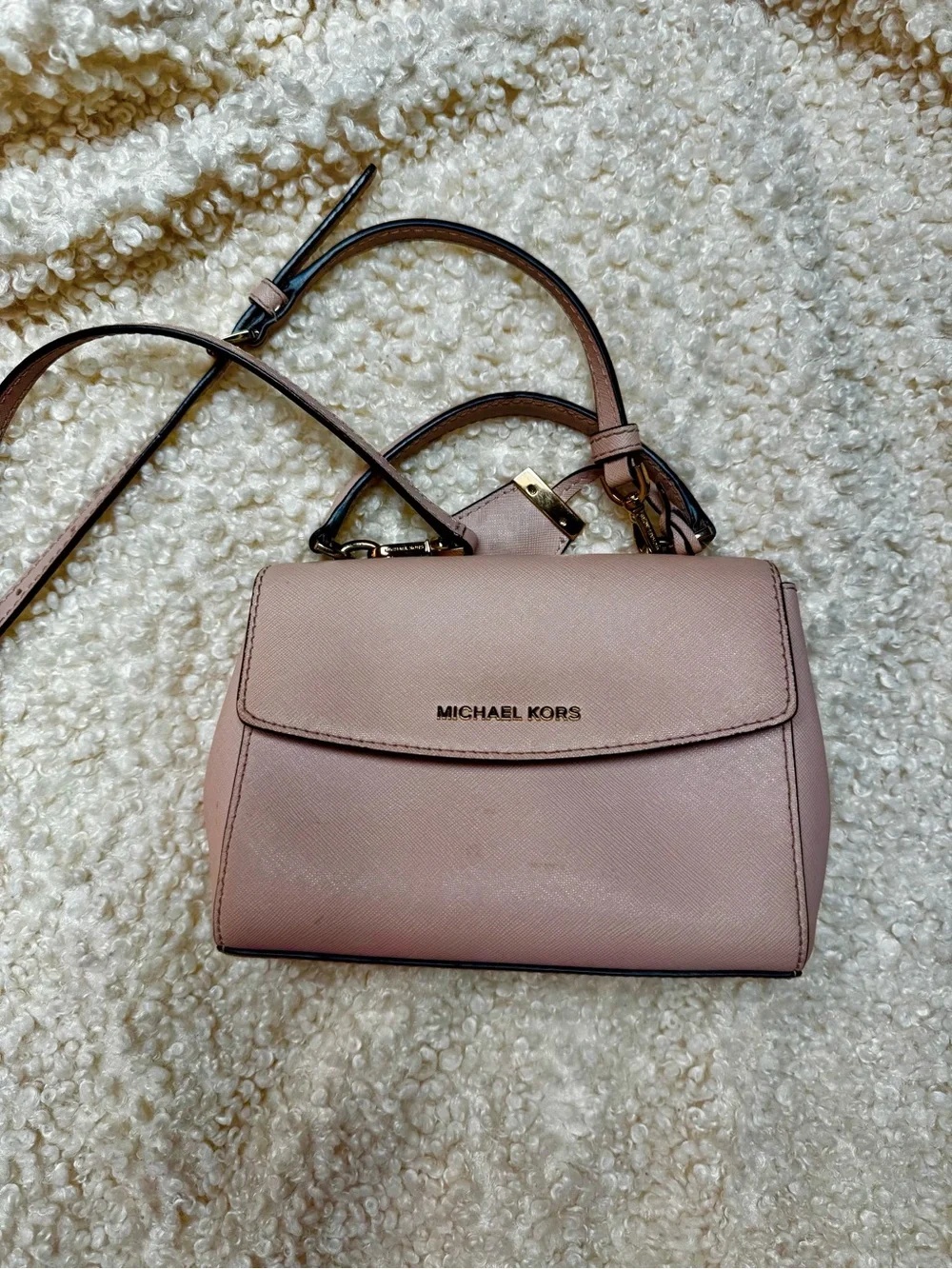 Michael Kors Pink Saffiano Leather Satchel with Gold Hardware